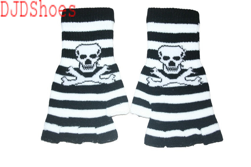 Black and White Skull Fingerless Gloves