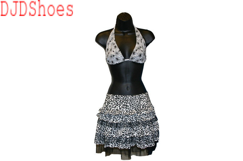 Black and White Animal Print and Mesh Skirt