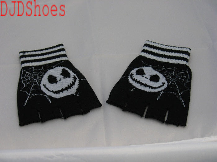 Black and White Jack and Cobwebs Fingerless Gloves