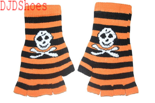 Black and Orange Skull Fingerless Gloves