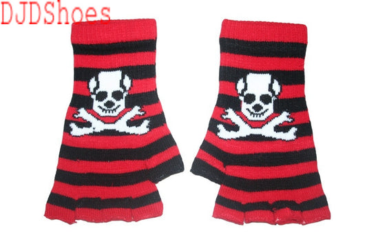 Black and Red Skull Fingerless Gloves