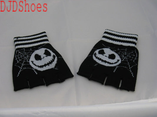 Black and White Jack and Cobwebs Fingerless Gloves